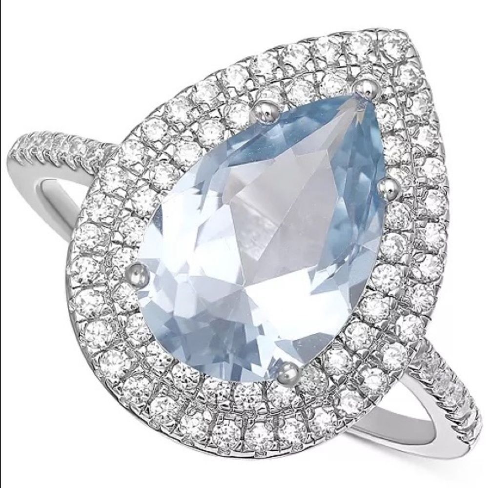 NWT Giani Bernini Cubic Zirconia Pear Double Halo Ring in Sterling Sliver